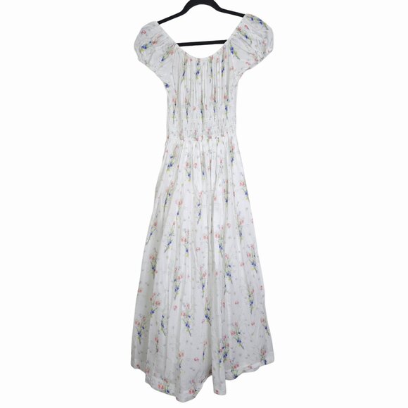 Doen Quinley Midi Dress Painted Bouquet White Floral Puff Sleeve Size XXS - Picture 7 of 10